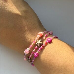 Pink Coquette Beaded Bracelet Stack